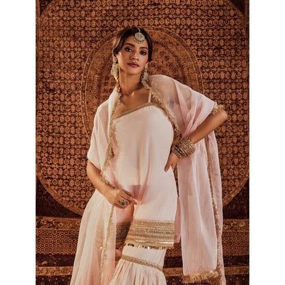 Roze Sultana Pink Sleeveless Kurta with Sharara & Dupatta (Set of 3)