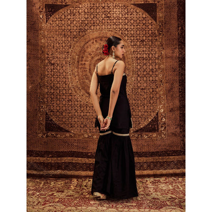 Roze Sultana Black Sleeveless Kurta with Sharara & Dupatta (Set of 3)