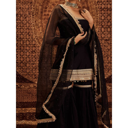 Roze Sultana Black Sleeveless Kurta with Sharara & Dupatta (Set of 3)
