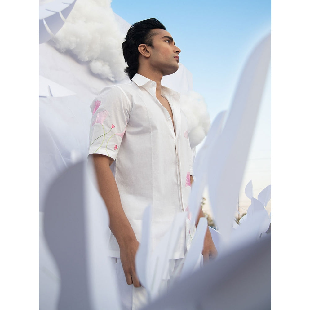 Runit Gupta Pink Gingko Leaf Line Shirt