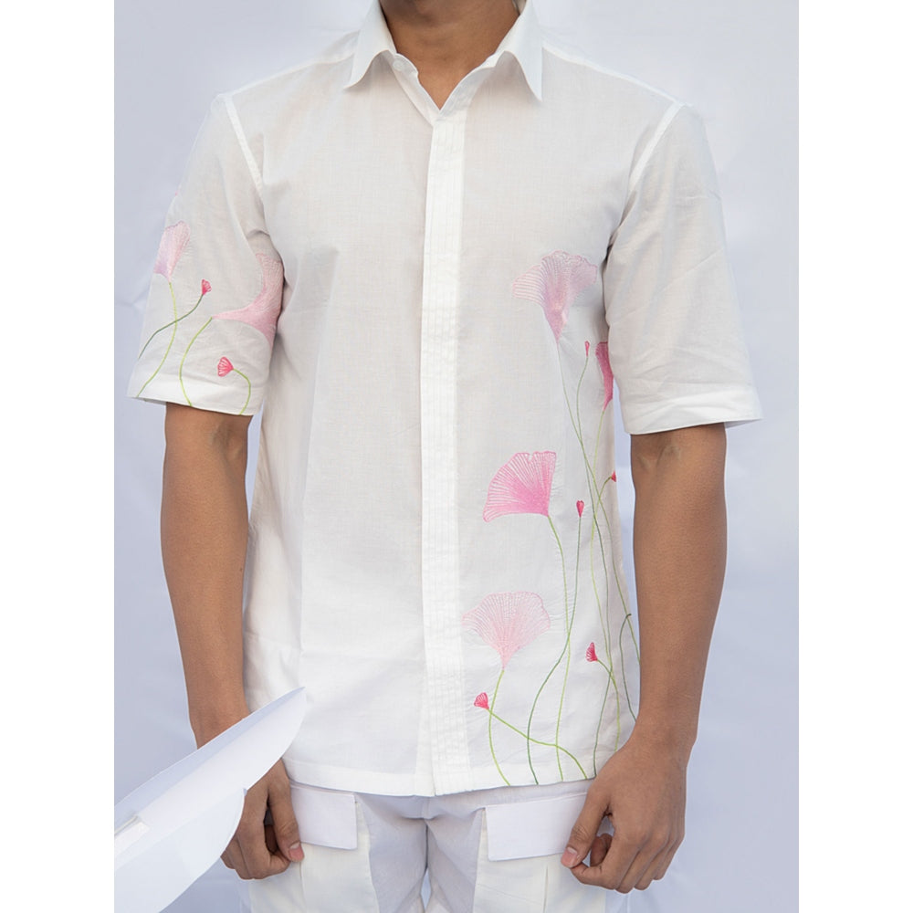 Runit Gupta Pink Gingko Leaf Line Shirt