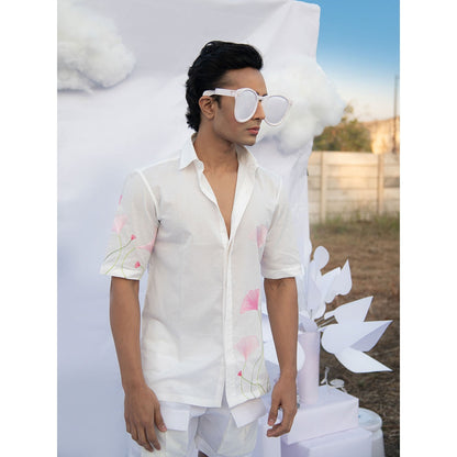 Runit Gupta Pink Gingko Leaf Line Shirt