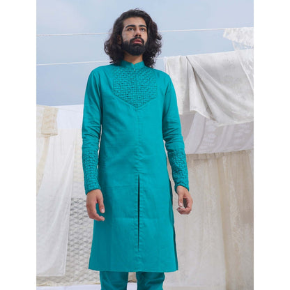 Runit Gupta TurqoiseKurta (Set of 2)