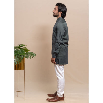 Runit Gupta Smoke Grey Smocking Short Kurta-Tuxedo Shirt (Set of 2)