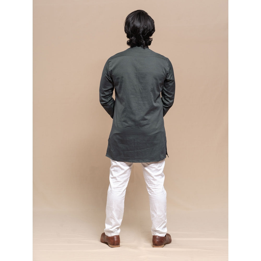 Runit Gupta Smoke Grey Smocking Short Kurta-Tuxedo Shirt (Set of 2)