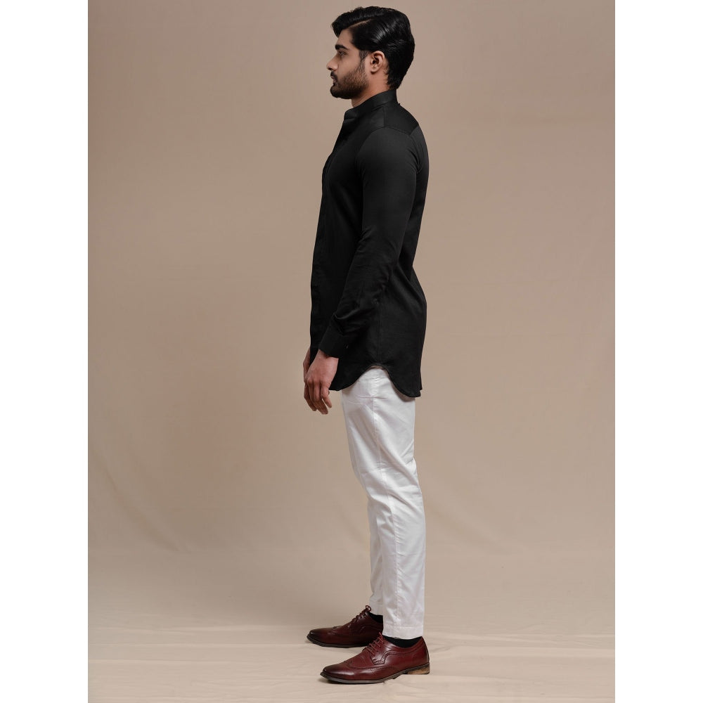 Runit Gupta Black Smocking Short Kurta-Tuxedo Shirt (Set of 2)