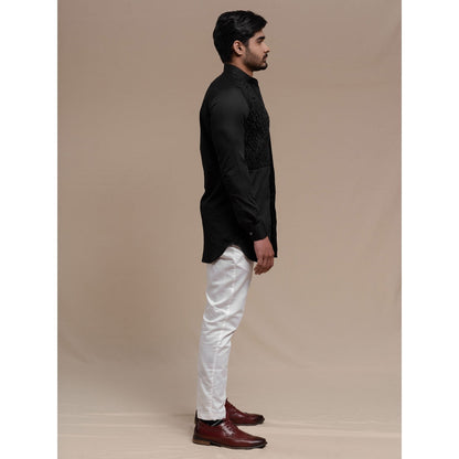Runit Gupta Black Smocking Short Kurta-Tuxedo Shirt (Set of 2)