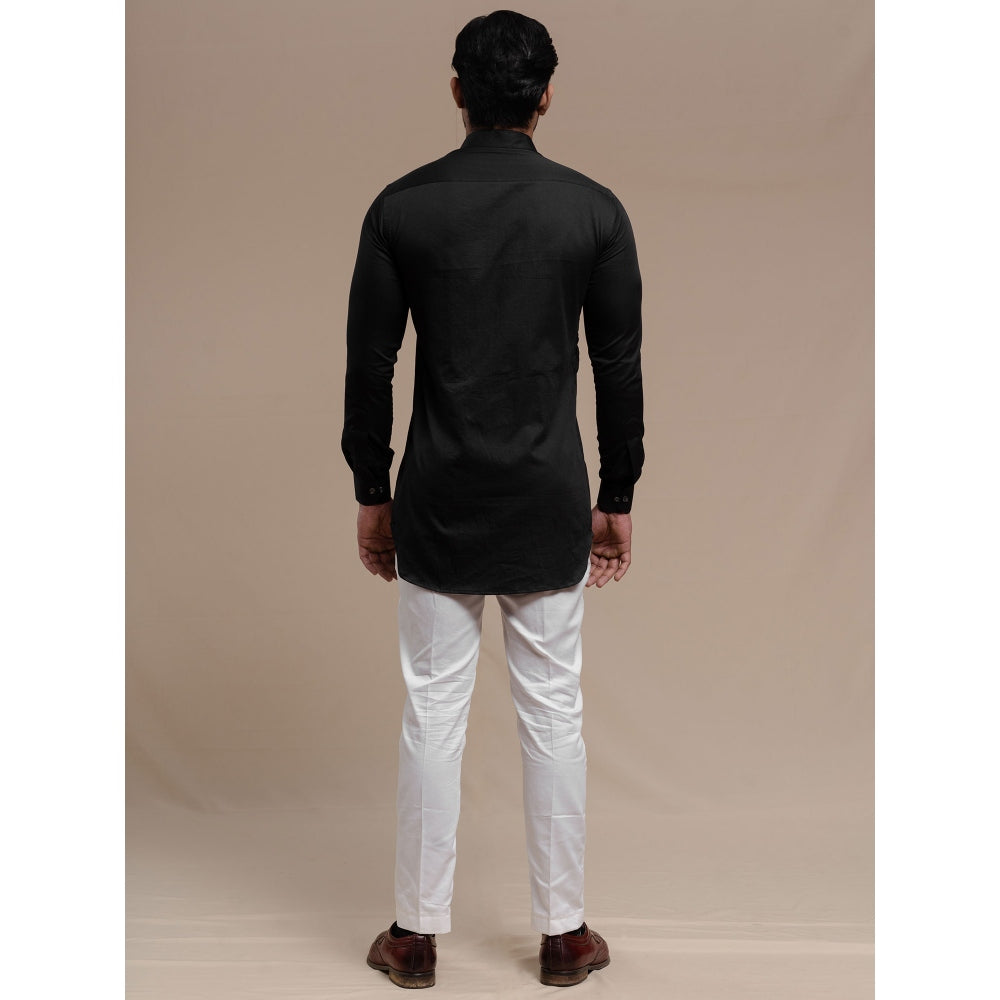 Runit Gupta Black Smocking Short Kurta-Tuxedo Shirt (Set of 2)