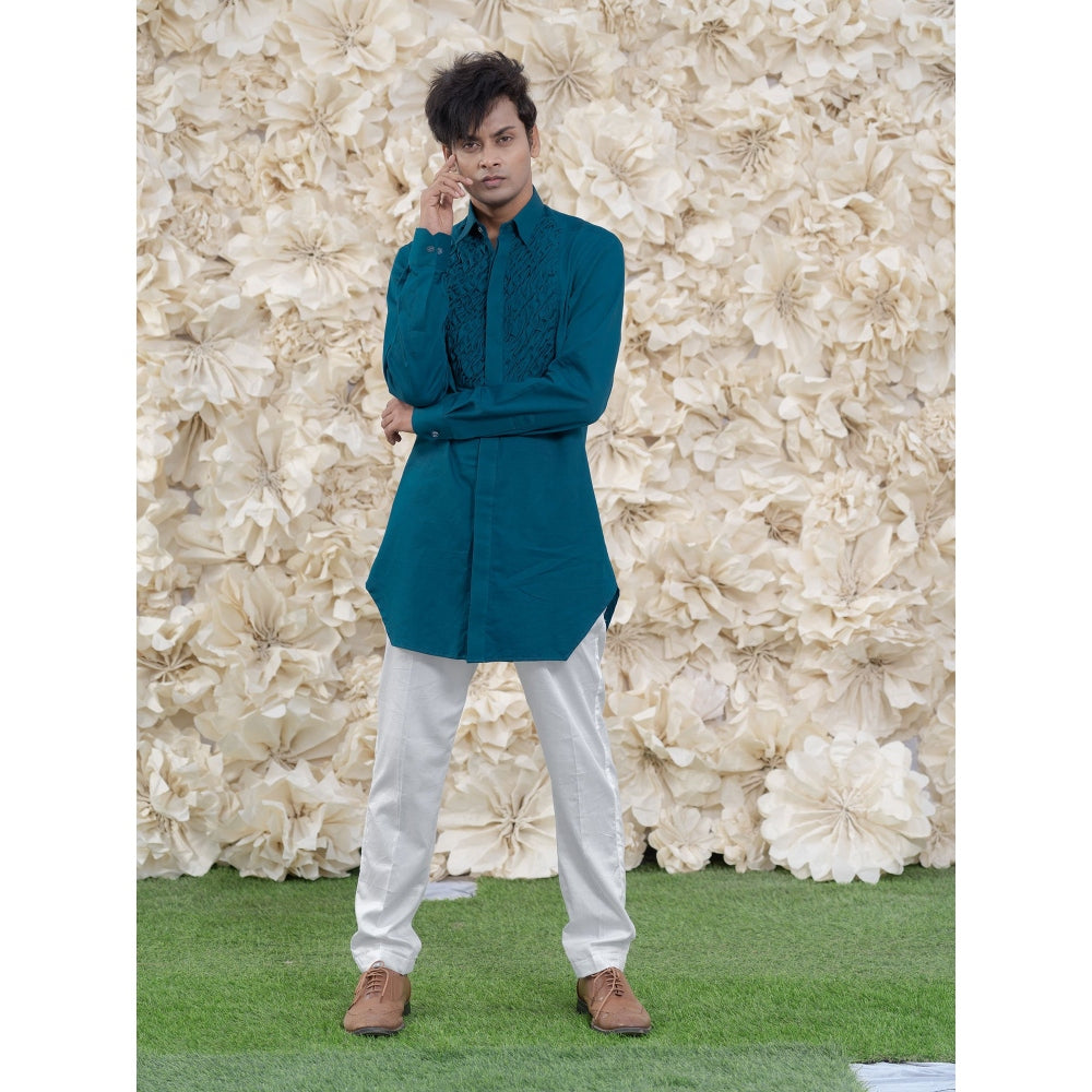 Runit Gupta Bluesmocking Short Kurta-Tuxedo Shirt (Set of 2)