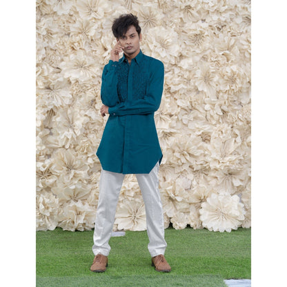 Runit Gupta Bluesmocking Short Kurta-Tuxedo Shirt (Set of 2)