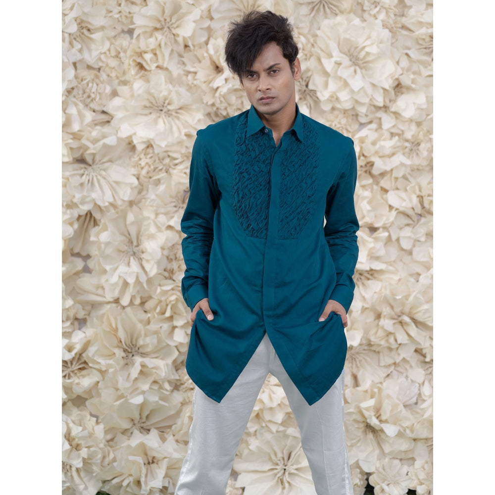 Runit Gupta Bluesmocking Short Kurta-Tuxedo Shirt (Set of 2)