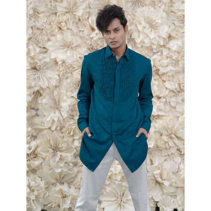 Runit Gupta Bluesmocking Short Kurta-Tuxedo Shirt (Set of 2)