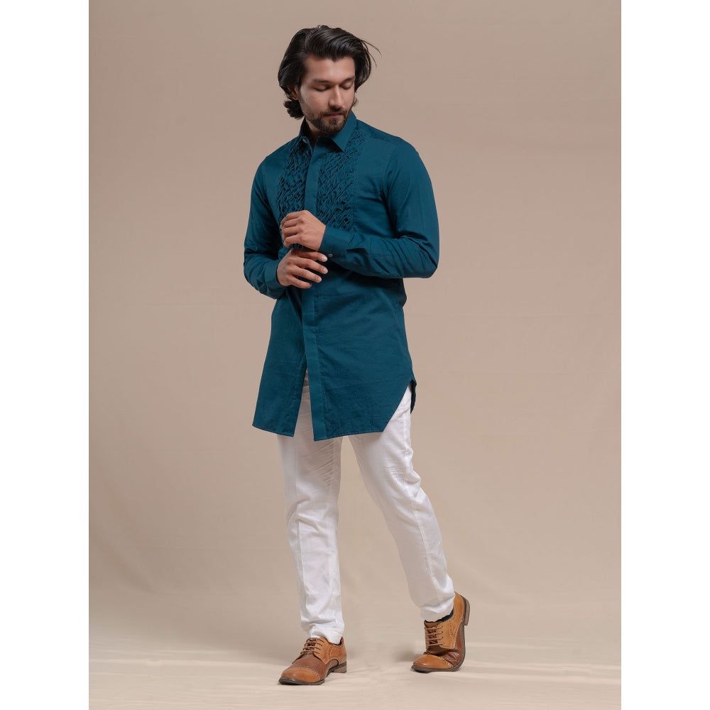 Runit Gupta Bluesmocking Short Kurta-Tuxedo Shirt (Set of 2)