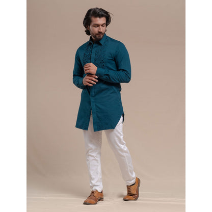Runit Gupta Bluesmocking Short Kurta-Tuxedo Shirt (Set of 2)