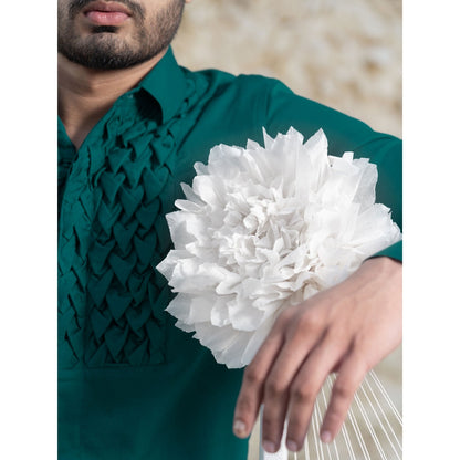 Runit Gupta Teal Smocking Short Kurta-Tuxedo Shirt (Set of 2)