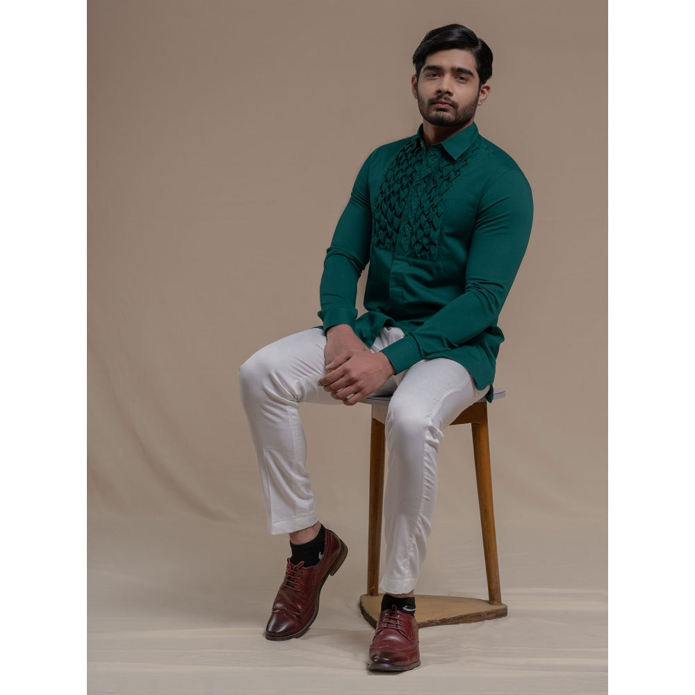 Runit Gupta Teal Smocking Short Kurta-Tuxedo Shirt (Set of 2)