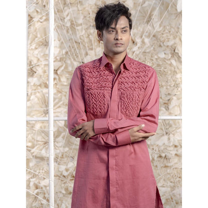 Runit Gupta Onion Pinksmocking Short Kurta-Tuxedo Shirt (Set of 2)