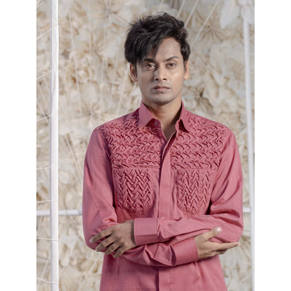 Runit Gupta Onion Pinksmocking Short Kurta-Tuxedo Shirt (Set of 2)