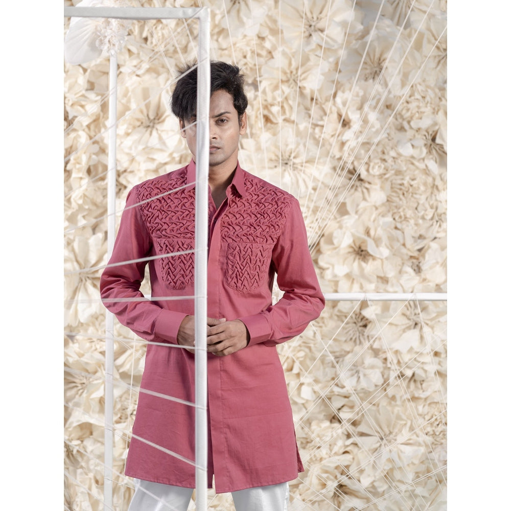 Runit Gupta Onion Pinksmocking Short Kurta-Tuxedo Shirt (Set of 2)