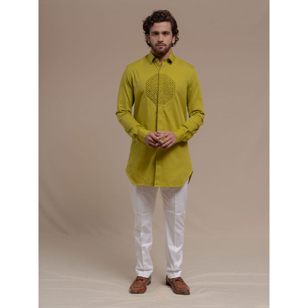 Runit Gupta Green Smocking Short Kurta-Tuxedo Shirt (Set of 2)
