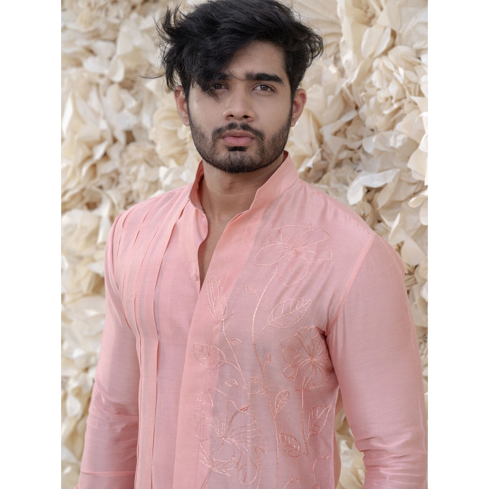 Runit Gupta Bloosom Pink Embroidered Kurta (Set of 2)