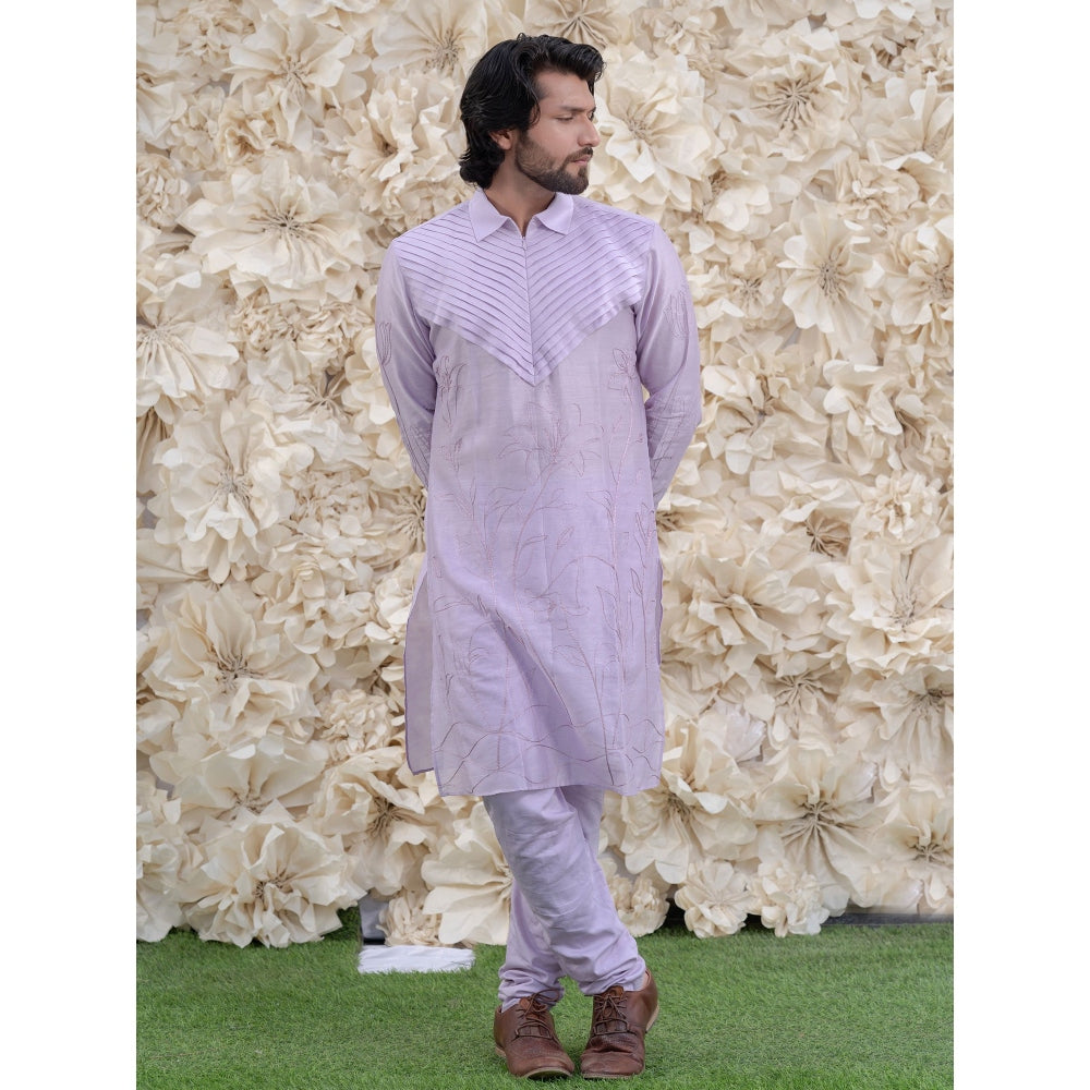 Runit Gupta Lilac Embroidered Kurta (Set of 2)