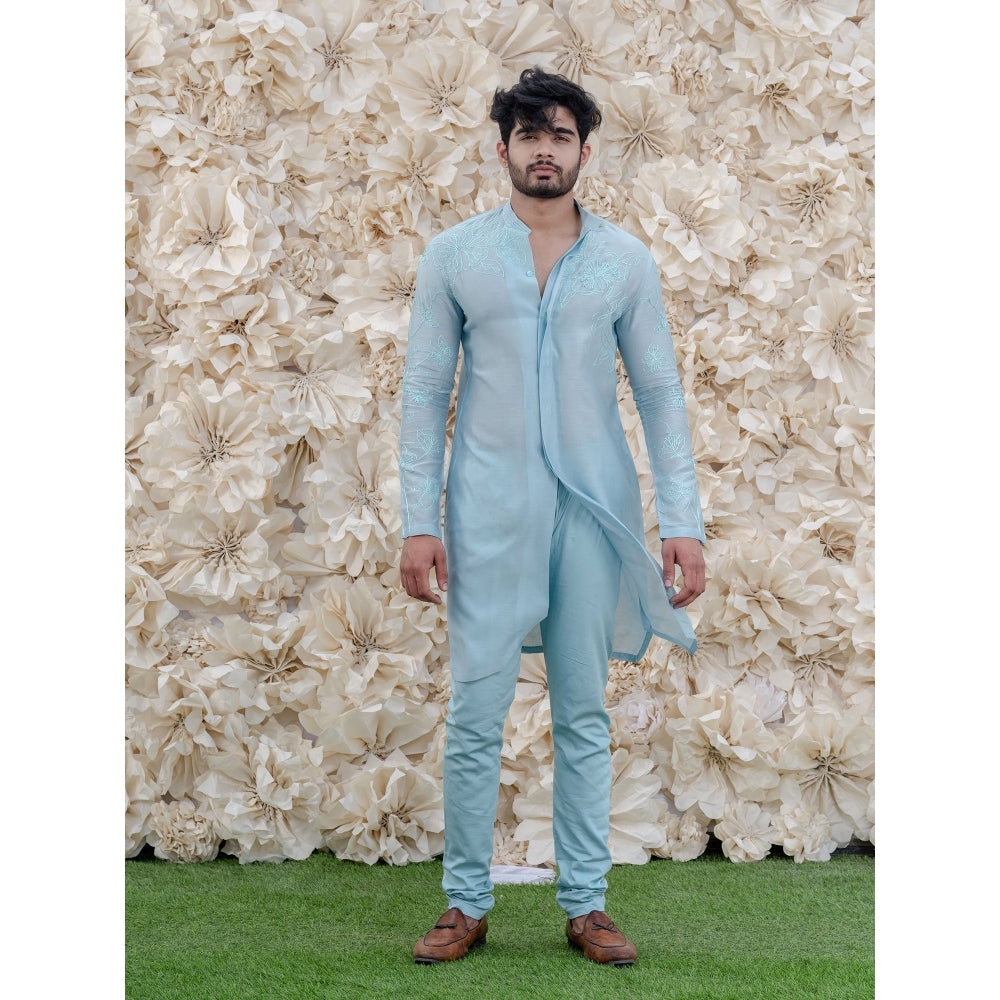 Runit Gupta Powder Blue Embroidered Kurta (Set of 2)