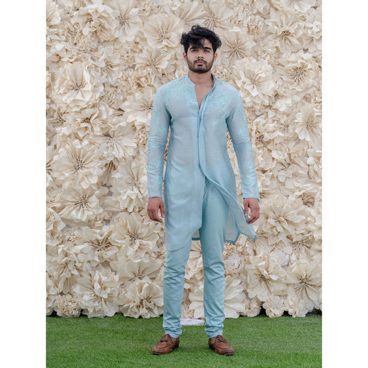 Runit Gupta Powder Blue Embroidered Kurta (Set of 2)