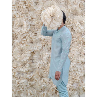 Runit Gupta Powder Blue Embroidered Kurta (Set of 2)