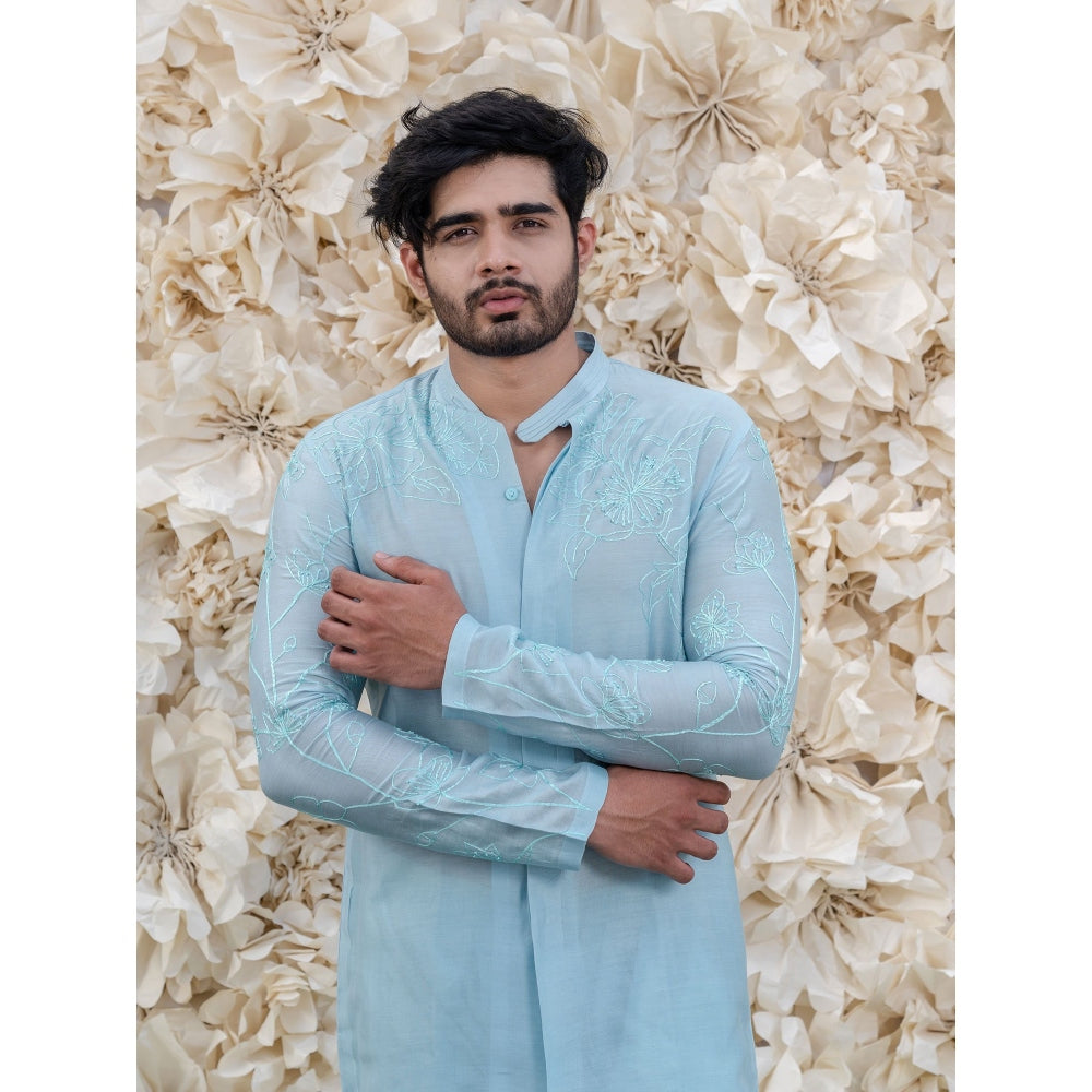 Runit Gupta Powder Blue Embroidered Kurta (Set of 2)