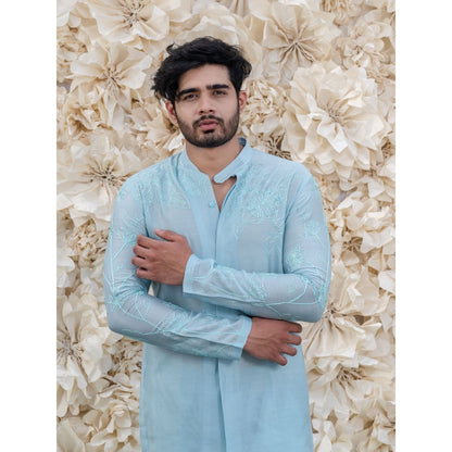 Runit Gupta Powder Blue Embroidered Kurta (Set of 2)