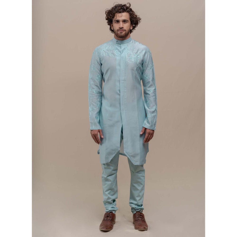 Runit Gupta Powder Blue Embroidered Kurta (Set of 2)