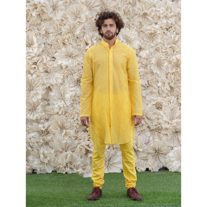 Runit Gupta Yellow Embroidered Kurta (Set of 2)