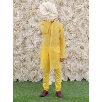 Runit Gupta Yellow Embroidered Kurta (Set of 2)