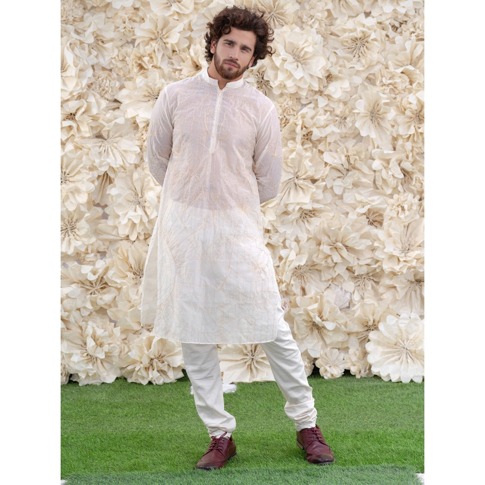 Runit Gupta Ivory Embroidered Kurta (Set of 2)