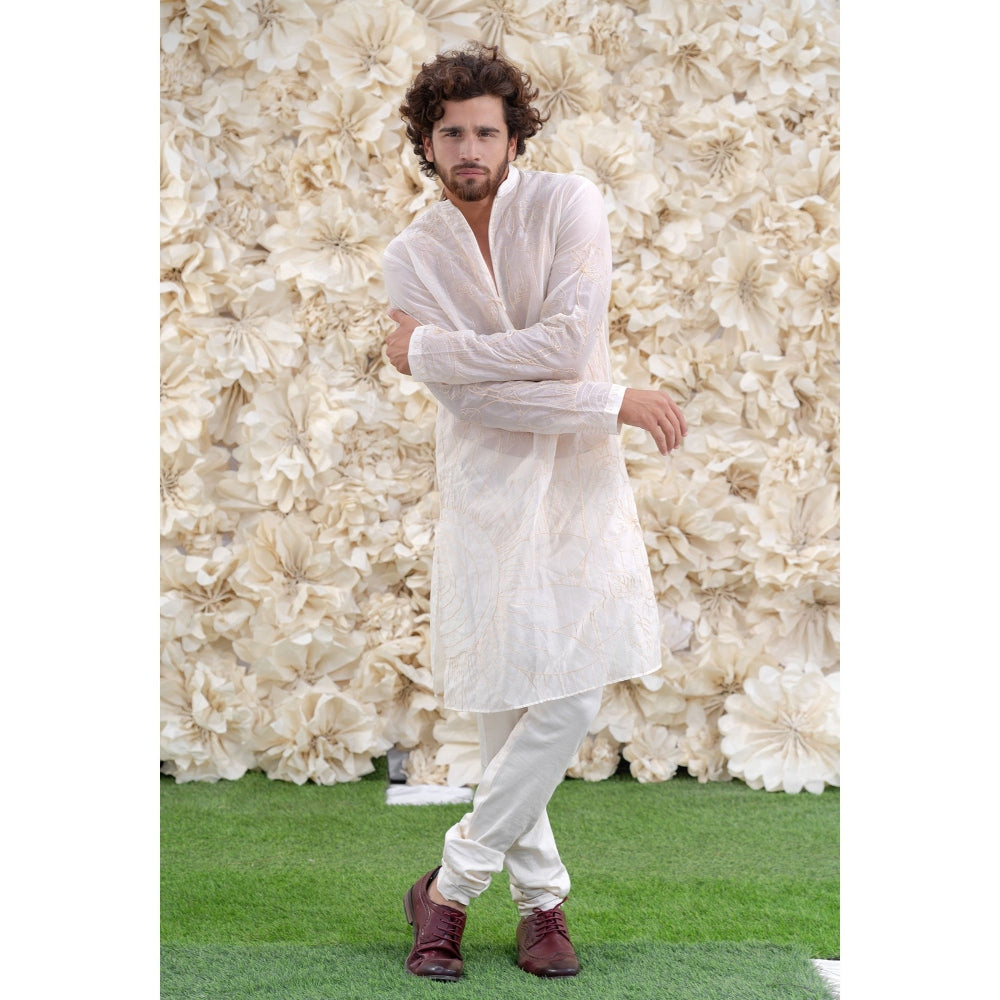 Runit Gupta Ivory Embroidered Kurta (Set of 2)