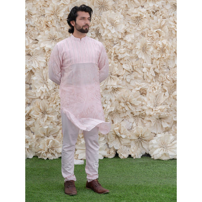 Runit Gupta Light Pink Embroidered Kurta (Set of 2)