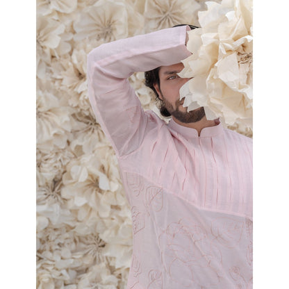 Runit Gupta Light Pink Embroidered Kurta (Set of 2)