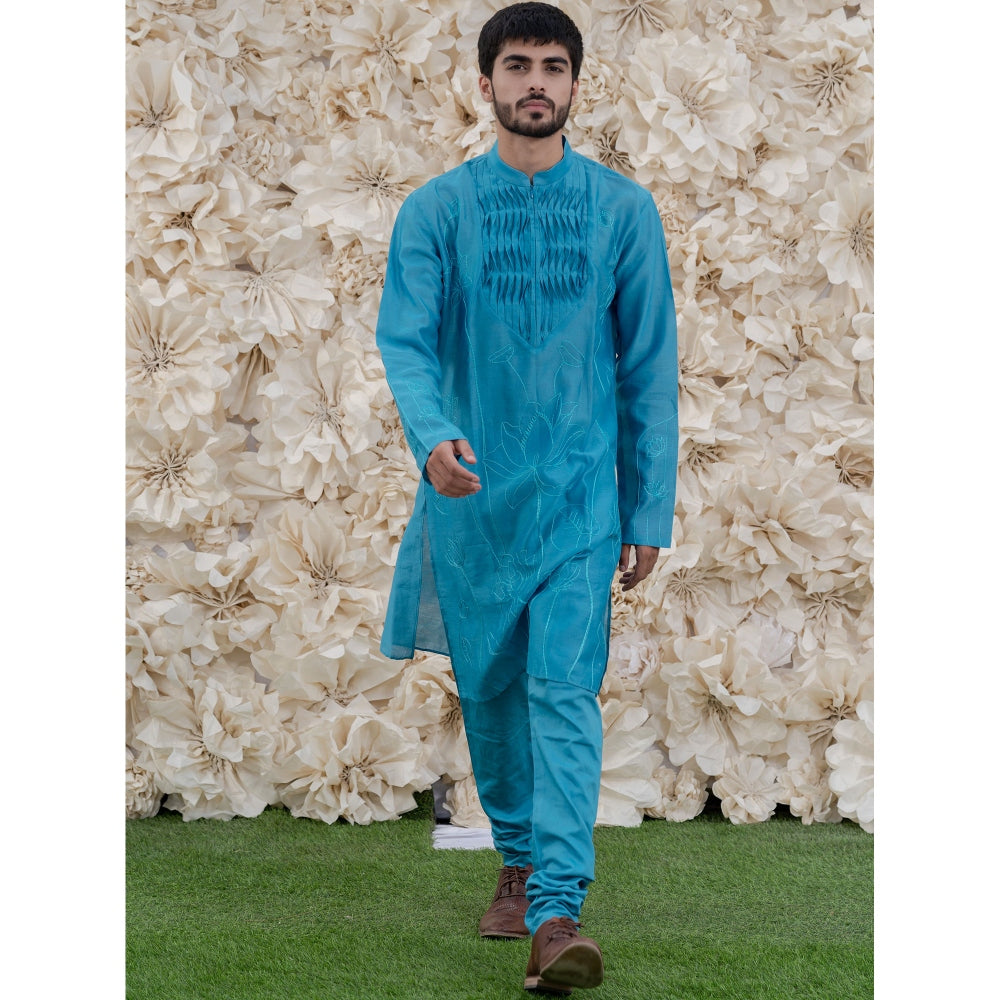 Runit Gupta Arctic Blue Embroidered Kurta (Set of 2)