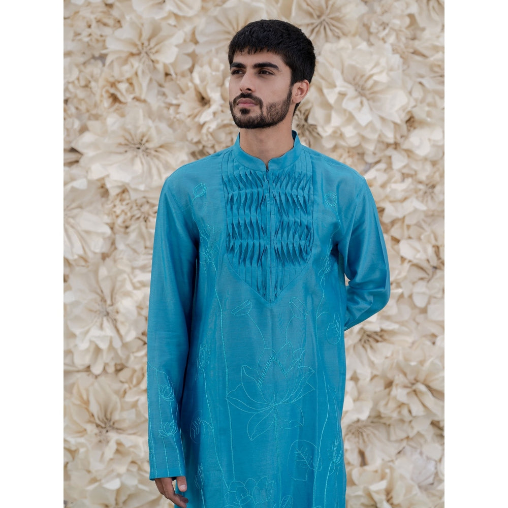 Runit Gupta Arctic Blue Embroidered Kurta (Set of 2)