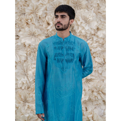 Runit Gupta Arctic Blue Embroidered Kurta (Set of 2)