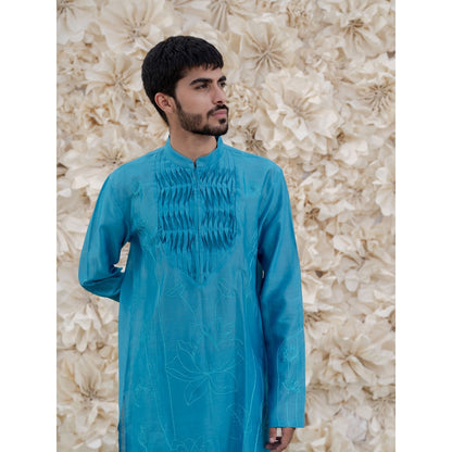 Runit Gupta Arctic Blue Embroidered Kurta (Set of 2)