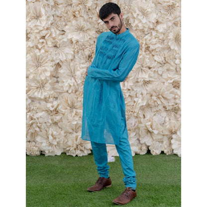 Runit Gupta Arctic Blue Embroidered Kurta (Set of 2)