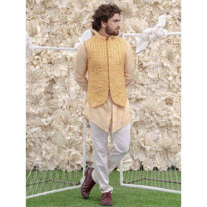 Runit Gupta Cream Handquilted Silk Half Jacket
