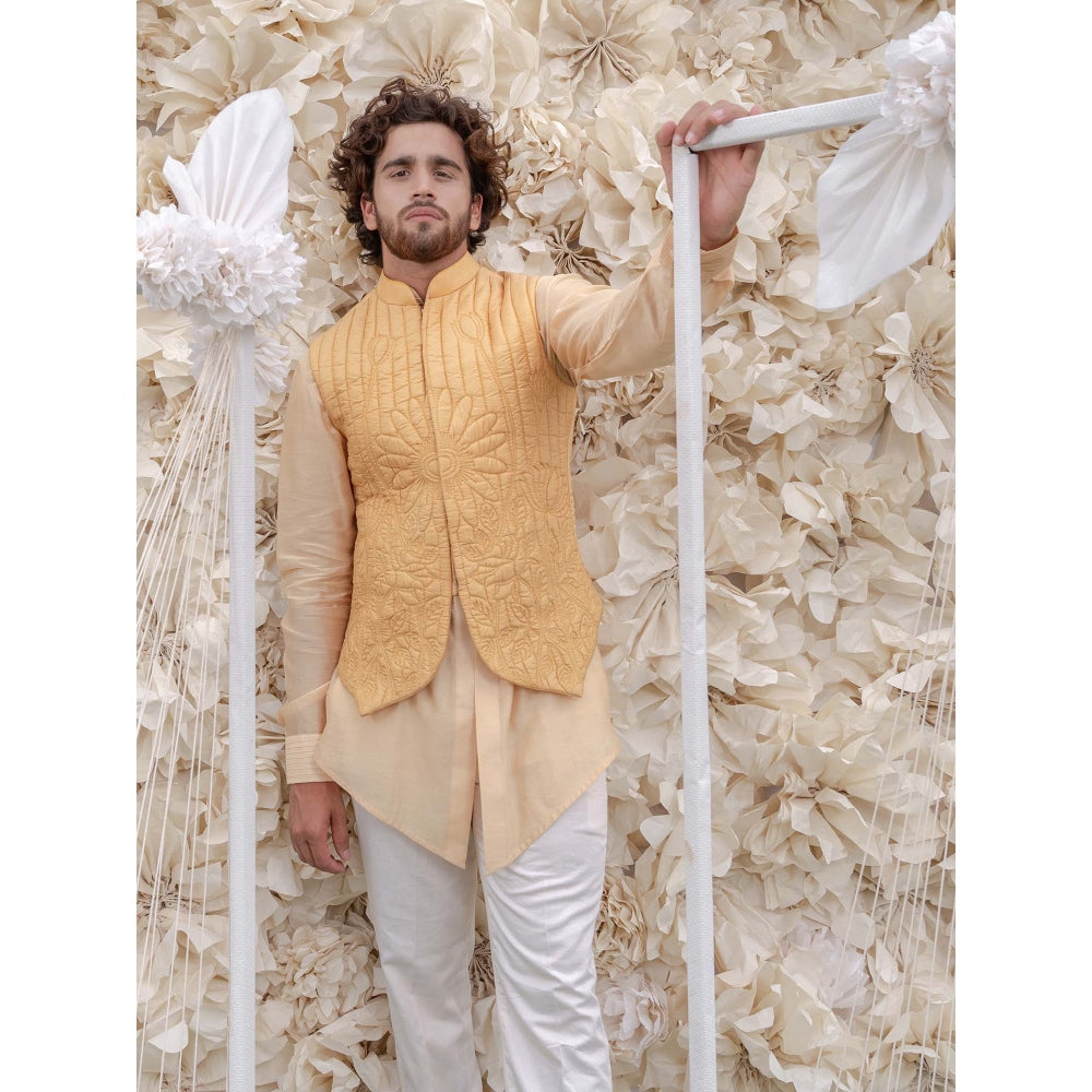 Runit Gupta Cream Handquilted Silk Half Jacket