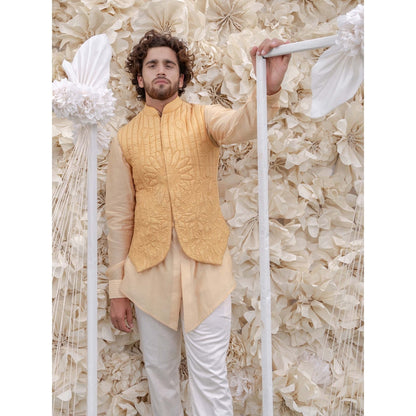 Runit Gupta Cream Handquilted Silk Half Jacket