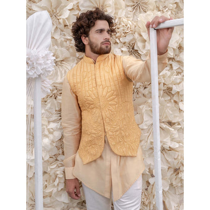 Runit Gupta Cream Handquilted Silk Half Jacket