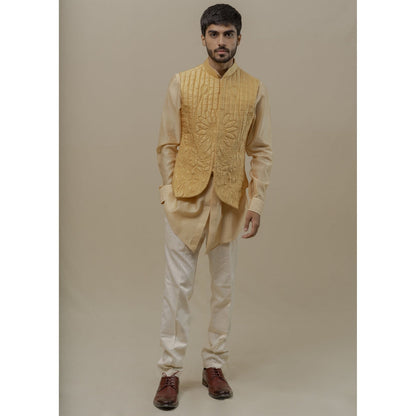 Runit Gupta Cream Handquilted Silk Half Jacket