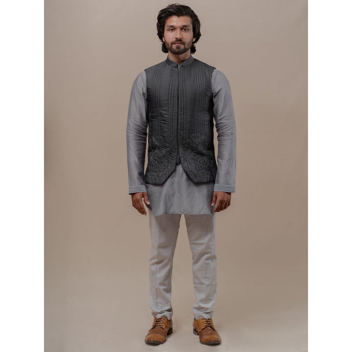 Runit Gupta Grey Handquilted Silk Half Jacket