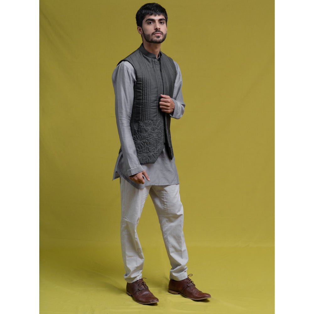 Runit Gupta Grey Handquilted Silk Half Jacket